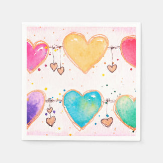 Multi Heart Watercolor Valentijn Cocktailserviet Servet