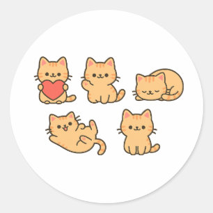 Multi-Kattensticker – 5 Schattige Kawaii Katten (R Ronde Sticker