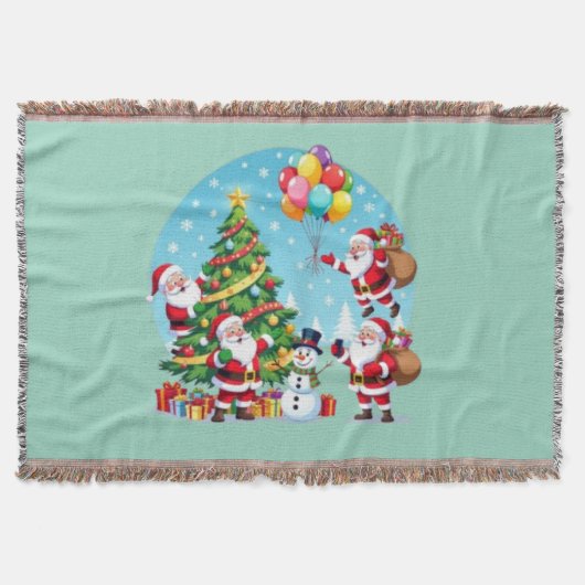 **“Multi-Kerstman Kerstplezier – 3D-Cartoon Transp Deken (Voorkant)