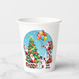 **“Multi-Kerstman Kerstplezier – 3D-Cartoon Transp Papieren Bekers