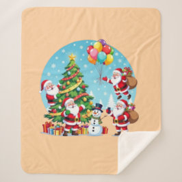 **“Multi-Kerstman Kerstplezier – 3D-Cartoon Transp Sherpa Deken