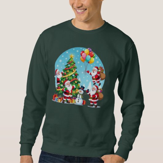 **“Multi-Kerstman Kerstplezier – 3D-Cartoon Transp Trui (Voorkant)