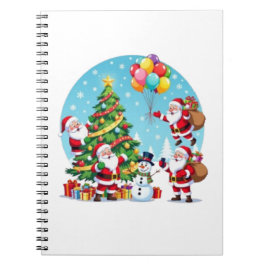 **“Multi-Kerstman Kerstplezier – 3D Cartooneske Tr Notitieboek