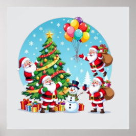 **“Multi-Kerstman Kerstplezier – 3D Cartooneske Tr Poster