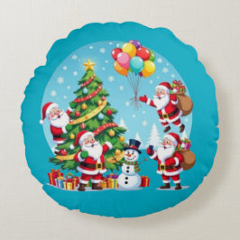 **“Multi-Kerstman Kerstplezier – 3D Cartooneske Tr Rond Kussen