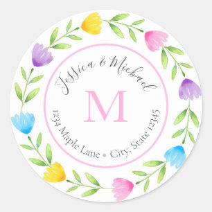 Multi Kleur Bloemen Stamkrans etiketten
