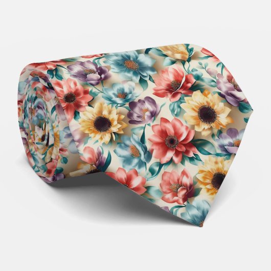 Multi-Kleur Bloemenmixpatroon Stropdas (Opgerold)