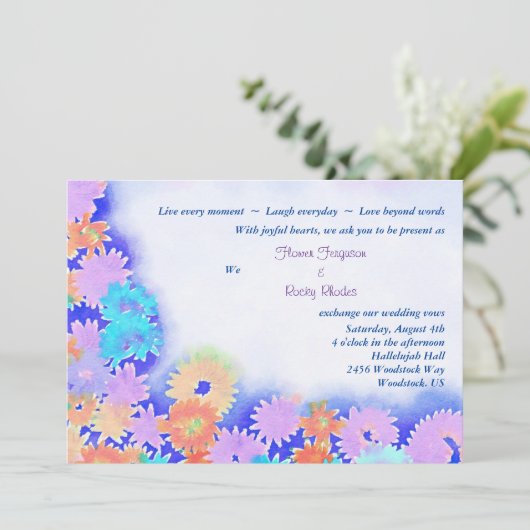 Multi Kleur Boho Regenboog Bloemen Bruiloft Kaart (Staand voorkant)