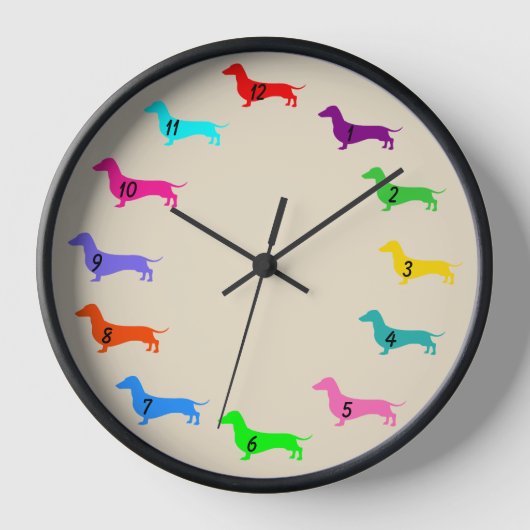 Multi Kleur Dachshund Wandklok (Voorkant)