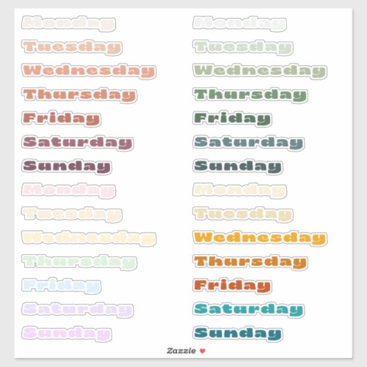 Multi Kleur Dagen van de Week Planner Sticker Vel (Vel)