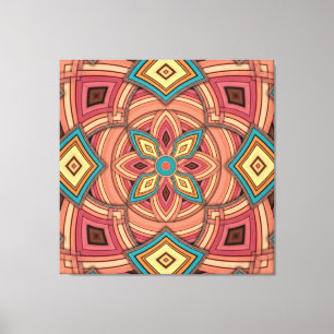 Multi-Kleur Diamant & Streep Bloem  Canvas Afdruk