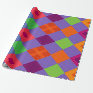 Multi-Kleur Diamantpatroon op Paars – Krachtig Cadeaupapier
