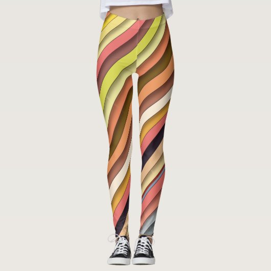 Multi kleur geometrisch eenvoudig stripontwerp leggings (Voorkant)