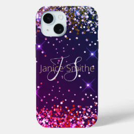Multi Kleur Glitter Monogram iPhone 15 Case