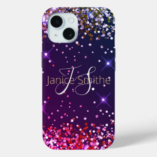 Multi Kleur Glitter Monogram iPhone 15 Case