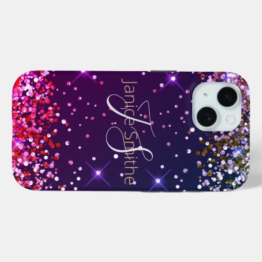 Multi Kleur Glitter Monogram Case-Mate iPhone Case (Achterkant (horizontaal))