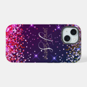 Multi Kleur Glitter Monogram iPhone 15 Case (Achterkant horizontaal)