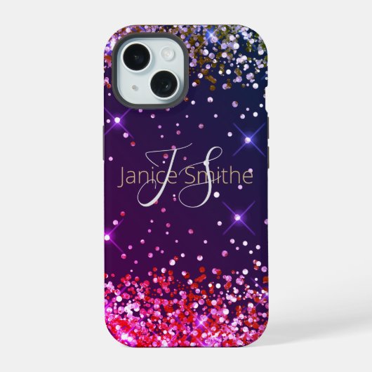 Multi Kleur Glitter Monogram iPhone 15 Case (Achterkant)