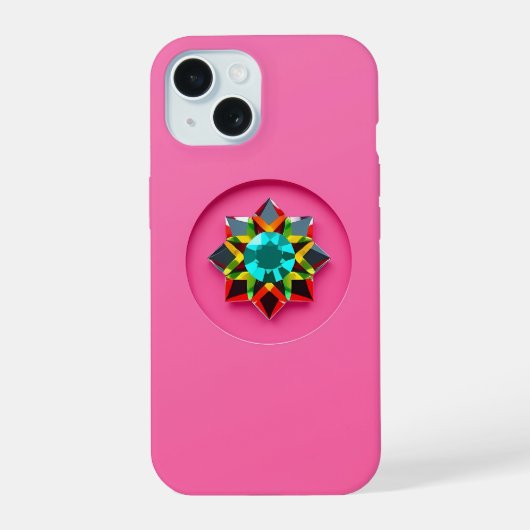 Multi Kleur Kristal Motief op Roze iPhone 15 Case (Achterkant)
