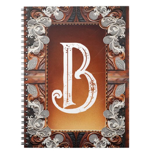 Multi Kleur Leer & Elegant Kant Rustieke Bruiloft Notitieboek (Voorkant)