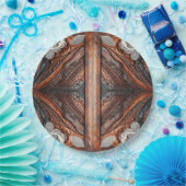 Multi Kleur Leer & Elegante Kant Rustic Trouwen Papieren Bordje (Feest)