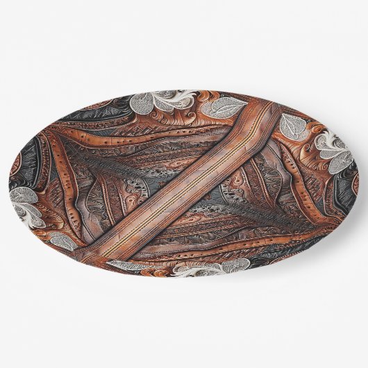 Multi Kleur Leer & Elegante Kant Rustic Trouwen Papieren Bordje (Gekanteld)