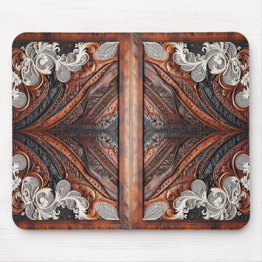 Multi Kleur Leer & Elegante Kant Rustiek Muismat (Voorkant)