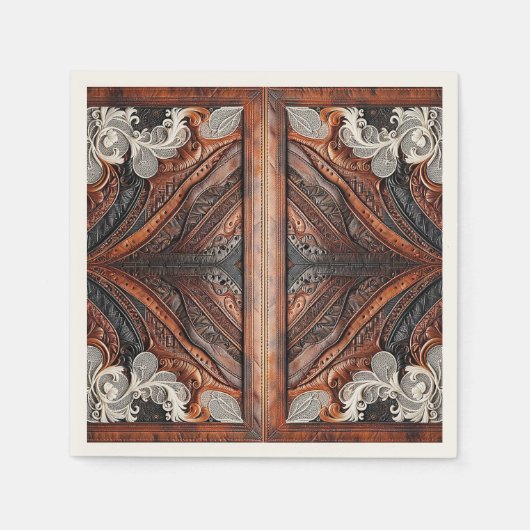 Multi Kleur Leer & Elegante Kant Rustieke Trouwdag Servet (Voorkant)