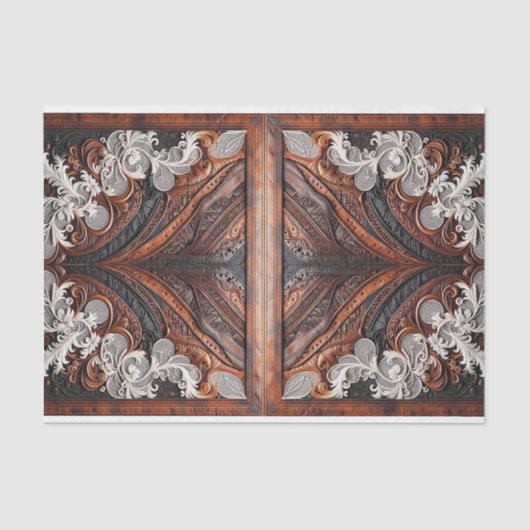 Multi Kleur Leer & Kant Look Rustic Trouwen Tissuepapier (Voorkant)