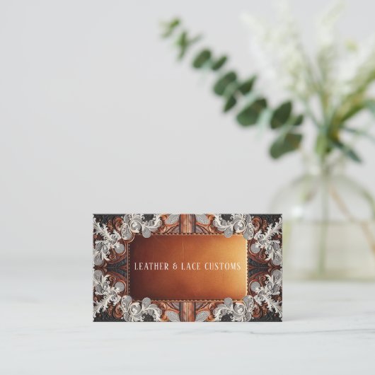 Multi Kleur Leer & Kant Look Rustiek Custom Visitekaartje (Staand voorkant)