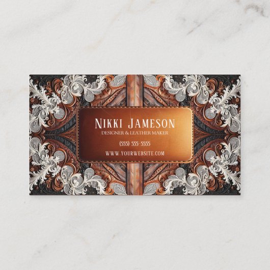 Multi Kleur Leer & Kant Look Rustiek Custom Visitekaartje (Achterkant)