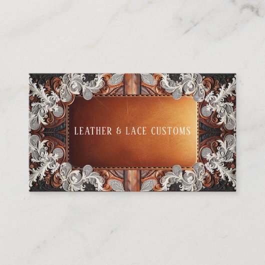 Multi Kleur Leer & Kant Look Rustiek Custom Visitekaartje (Voorkant)