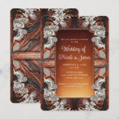 Multi Kleur Leer & Kant Look Rustieke Bruiloft Kaart (Voorkant / Achterkant)