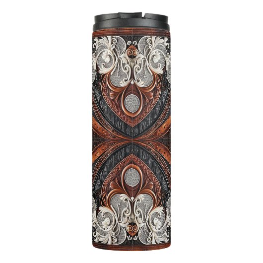 Multi Kleur Leer & Kant Look Rustieke Bruiloft Thermosbeker (Achterkant)