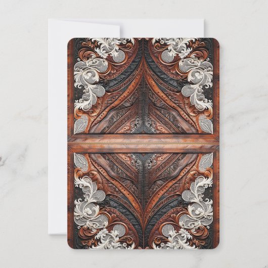 Multi Kleur Leer & Kant Look Rustieke Verjaardag Kaart (Achterkant)