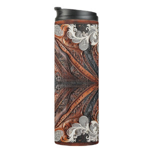 Multi Kleur Leer & Kant Look Rustige Trouwdag Thermosbeker