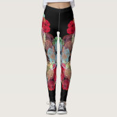 Multi kleur spatten op zwarte achtergrond leggings (Voorkant)