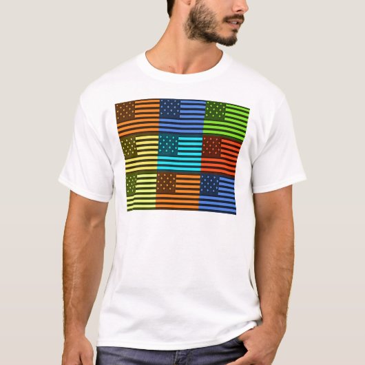 Multi-Kleur USA Vlag Geruit: Modern Abstracte Ve T-shirt (Voorkant)
