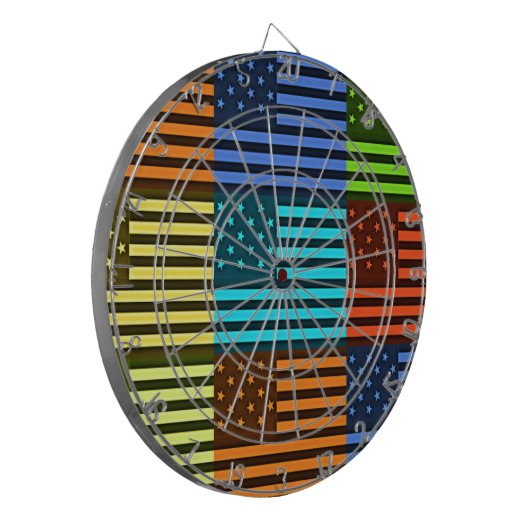 Multi kleur USA vlag geruit vector patroon kunst Dartbord (Voorkant Links)