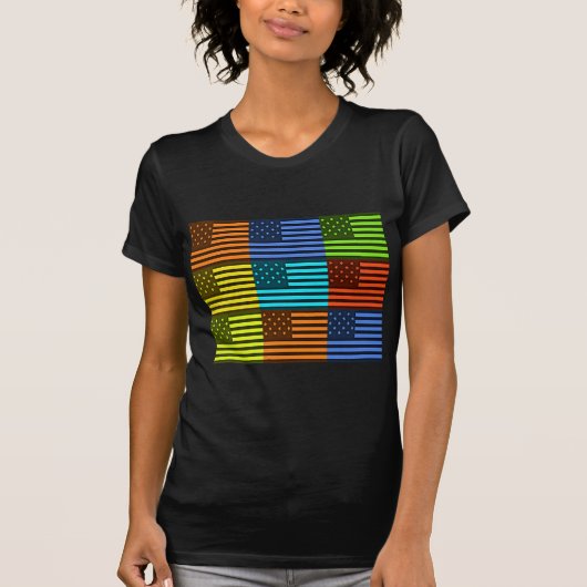 Multi kleur USA vlag geruit vector patroon kunst T-shirt (Voorkant)