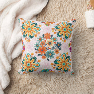 Multi-kleuren bloempotten patroon - roze kussen