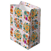 Multi-kleuren bloempotten patroon - roze medium cadeauzakje (Achterkant Gekanteld)