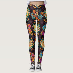 Multi-kleuren Bloempotten Patroon - Roze Zwart BG Leggings