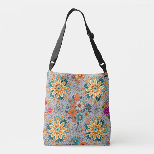 Multi-kleuren bloempotten patroon. zwart Grijs BG Crossbody Tas (Achterkant)