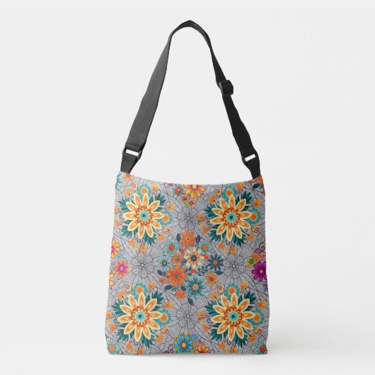 Multi-kleuren bloempotten patroon. zwart Grijs BG Crossbody Tas (Voorkant)
