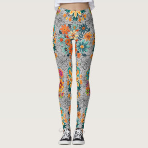 Multi-kleuren bloempotten patroon. zwart Grijs BG Leggings