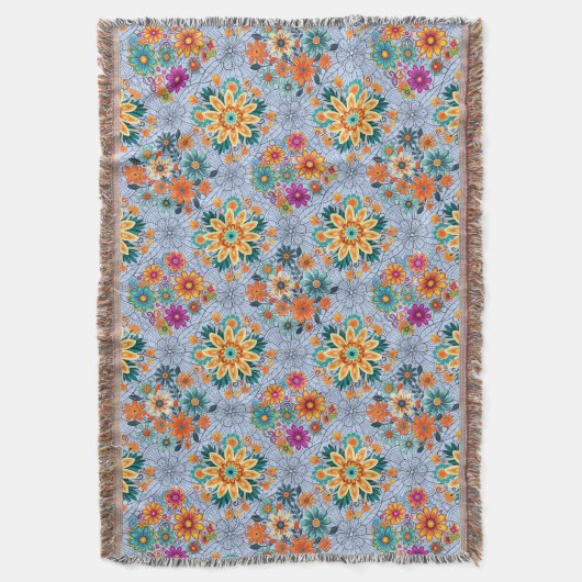 Multi-kleuren bloempotten patroon. zwart L Blauw B Deken (Voorkant Verticaal)