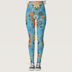 Multi-kleuren bloempotten patroon. zwart L Blauw B Leggings