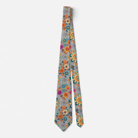 Multi-kleuren bloempotten patroon. zwart stropdas (Voorkant)