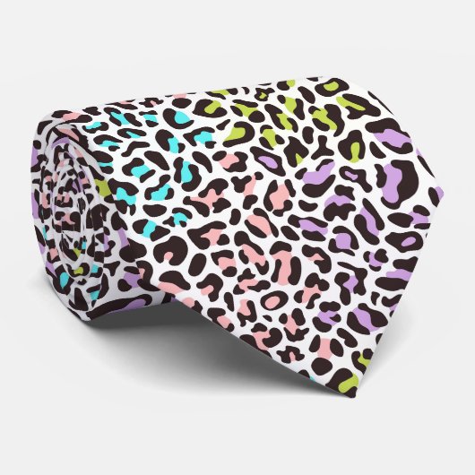 Multi Kleuren Luipaardprint op Wit Stropdas (Opgerold)